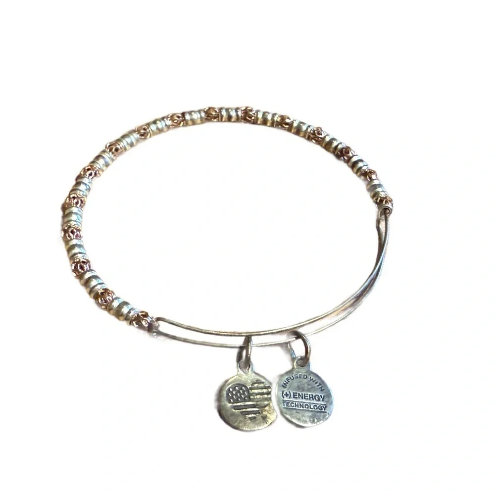 Alex and Ani Rose Gold and Silver Beaded Bracelet with Charms